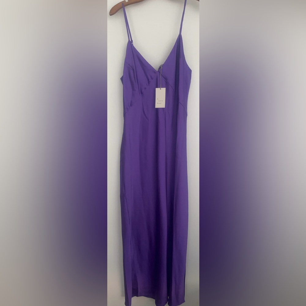 purple thin strap dress